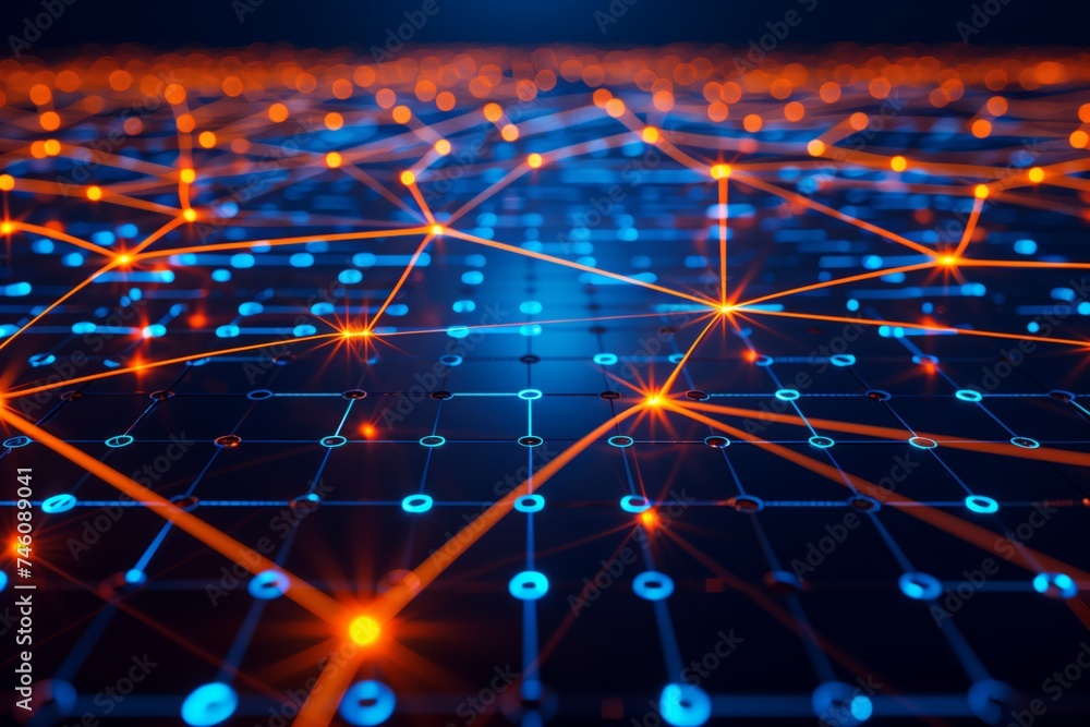 Poster abstract digital network connections with dynamic lines and dots