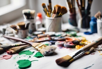 artist, paint, paintbrush, drawing, art, brush, hobby, canvas, creativity, work, background, idea, studio, table, object