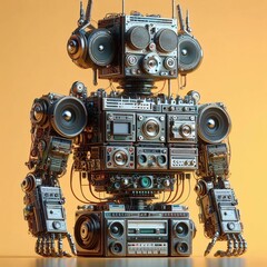A robot constructed using sound boxes and stereos