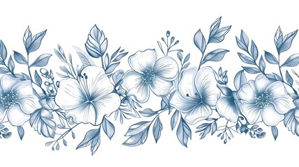 Fototapeta premium Hand drawn flower continuous. Spring flower with leaves. Botanical decorative drawing element