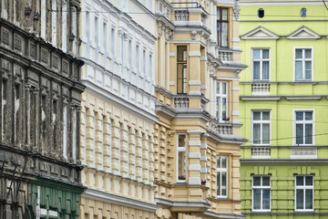 Full frame view of historical apartment building in Szczecin, Poland