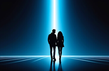 Romantic couple in love embracing each other on the moonlight