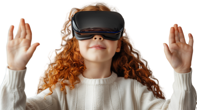 Child Engaged in Virtual Reality on Transparent Background