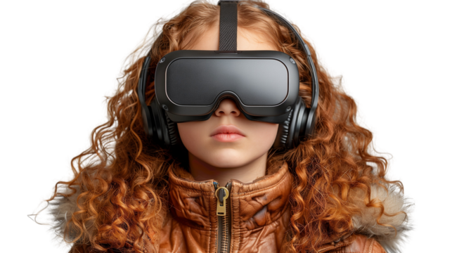 Child Engaged in Virtual Reality on Transparent Background