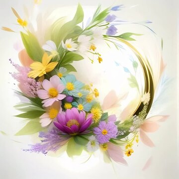 Spring flowers evolved of circle on white background
