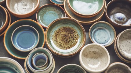 a close up of a bunch of bowls with different colors and sizes of bowls on top of eachother.