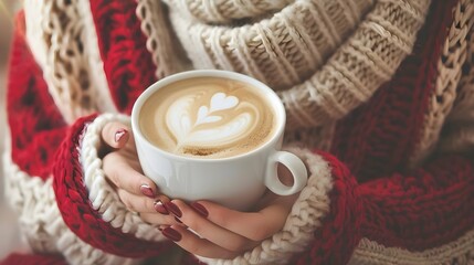 Woman holding a cup of coffee with latte art