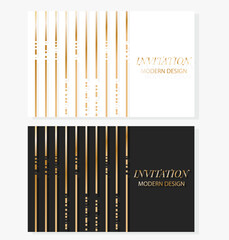 Modern invitation design with geometric elements. Premium vintage stripe pattern. Luxury vector in white and black with gold, for invitation template, restaurant menu, etc. Template