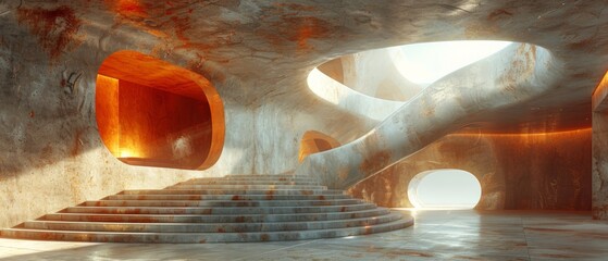 Rendering of abstract futuristic architecture with a concrete floor...