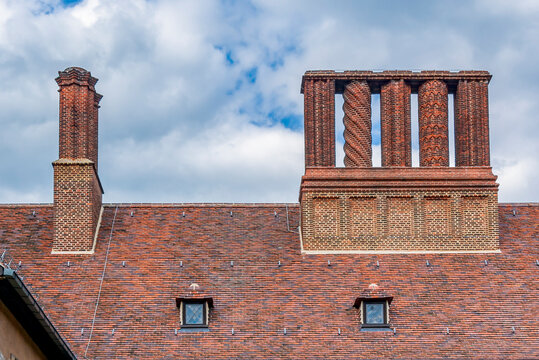 Chimney stacks of Cecilienhof palace in Neuer park, Potsdam, Germany