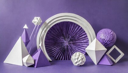figures géométriques abstraites violettes et blanches 3d placées sur fond violet