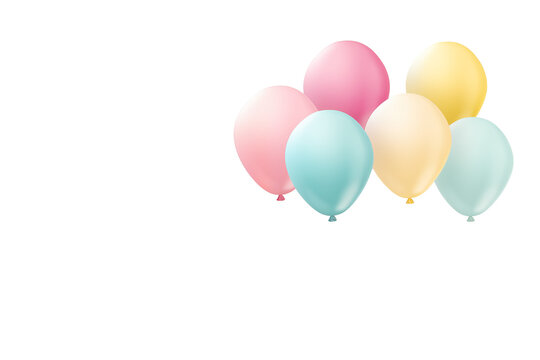 many pastel colorful bright balloons on a transparent background with copy space. PNG.