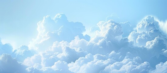 A painting showcasing the ethereal beauty of puffy clouds in a serene blue sky. The clouds appear fluffy and dynamic against the calm blue backdrop, evoking a sense of tranquility and wonder.