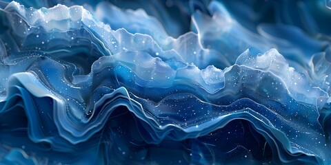 Icy Waves with Crystals. Concept Winter Landscapes, Frozen Waterfalls, Crystal Clear Ice, Snowy Forests