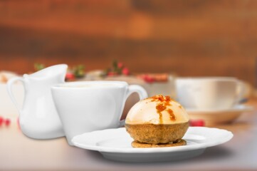 Birthday tasty sweet Cake on desk