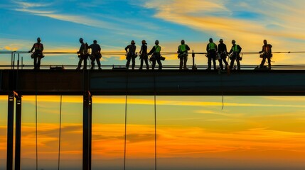 Fototapeta premium Group of People Standing on Bridge
