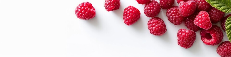 raspberries on a white background with space for text.