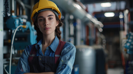 female plumber or worker in warehouse