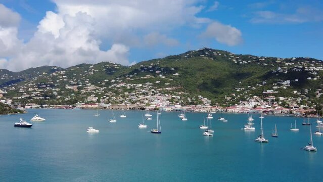 Private yachts and boats on the bay near St Thomas, one of the US Virgin Islands