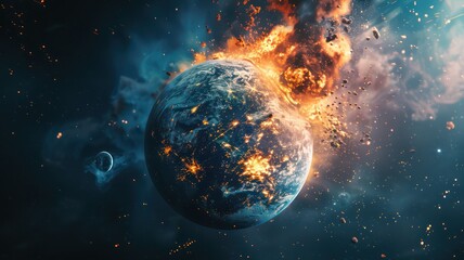 Meteorite collides with a planet created with Generative AI