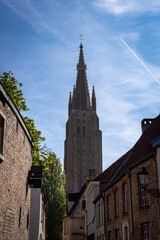 Fototapeta na wymiar Magnificent view on the most famous monument of Bruges : Chruch Of Our Lady