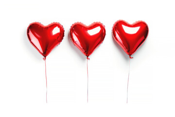 Three glossy red heart-shaped balloons on a white background. Suitable for Valentine's Day and Mother's Day decoration.