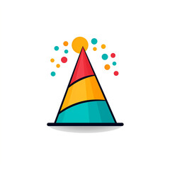 birthday cap, sharp clean and bold black lines, triadic Flat color, isolated on white сreated with Generative Ai