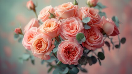 Obraz premium Romantic background. Beautiful flowers on a delicate background. Wedding invitation. Valentine's Day. Birthday. International Women's Day, Mother's Day concept.