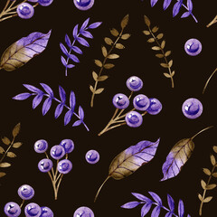 Watercolor purple floral Seamless pattern design. Modern, farmhouse, eclectic. Vintage style watercolor flower pattern.