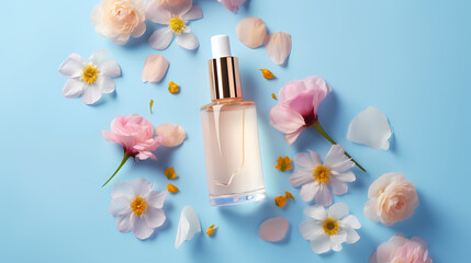 Cosmetic bottles on background, advertising shoot