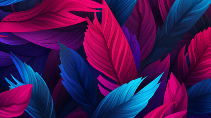 Abstract background with tropical leaves in magenta and azure,
Abstract oil painting technique flowers leaves the future