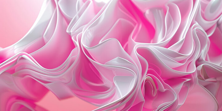 Silky pink ribbons flow in a graceful, undulating pattern, creating a mesmerizing abstract backdrop with a sense of softness and movement.