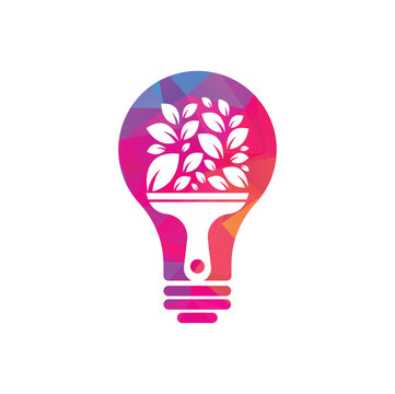 Paint leaf bulb shape concept logo icon vector. Plant brush vector logo paint. Garden renovate vector logo concept.