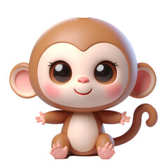 3D CUTE monkey. Isolated on white background.	