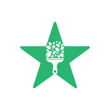 Paint leaf star shape concept logo icon vector. Plant brush vector logo paint. Garden renovate vector logo concept.