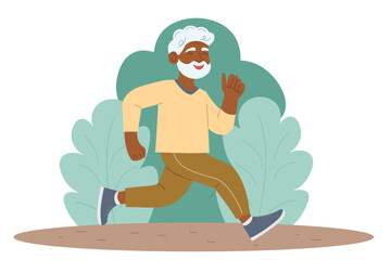 elderly man is running in the park. Healthy lifestyle. Vector illustration.