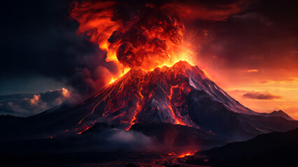 Erupting volcano, dramatic landscape scenery