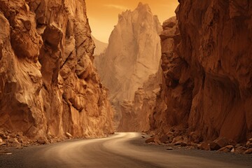 a road through a canyon - obrazy, fototapety, plakaty