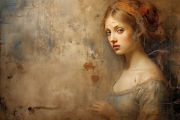 Old wall with retro fresco painting