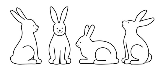 Countour line art of rabbits isolated on a white background. Line art design for kids coloring page.