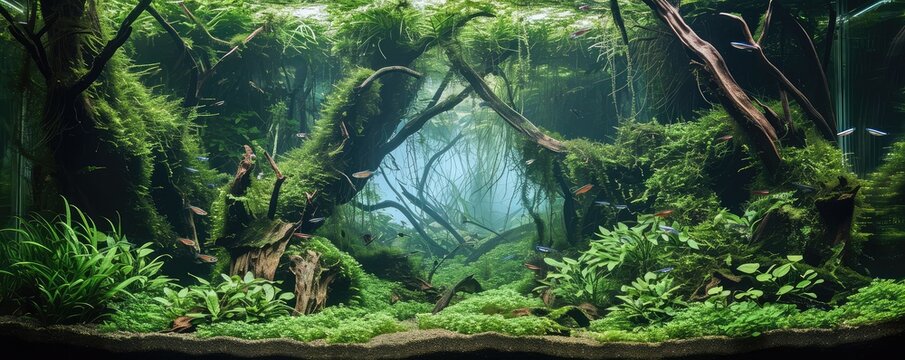 Freshwater Planted Aquarium, Aquascaping, Underwater Landscape Nature Forest Style, Aquarium Tank