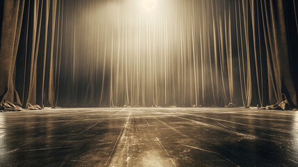 Golden Spotlight on an Empty Stage: A Symphony of Shadows and Light - obrazy, fototapety, plakaty