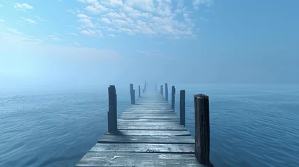 Foto auf Leinwand A tranquil fishing pier stretching out into calm waters, promising a catch of memories. © Ishtiaaq