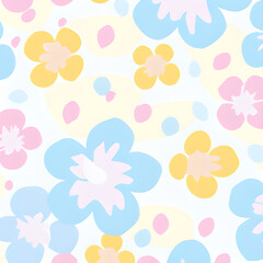 Fototapeta na wymiar Naive pastel color simple flowers seamless pattern. Simple floral vector motif for background, wrapping paper, fabric, surface design 