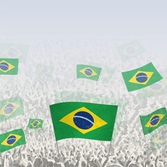 Crowd of people waving flag of Brazil square graphic for social media and news.