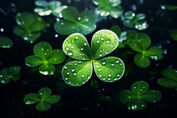 a four leaf clover with water droplets on it