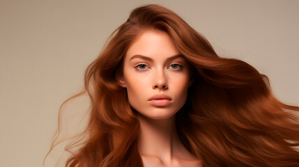 Fototapeta premium a beautiful model with perfect skin looking at the camera, model with beautiful hair