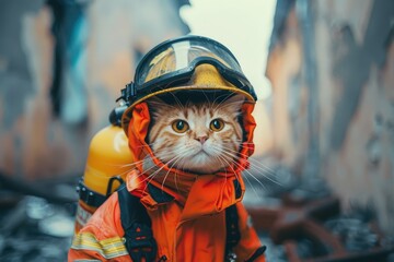 Obraz premium Hero Firefighter in Uniform, Young Smiling Fireman, Firefighting Danger Job, Generative AI Illustration