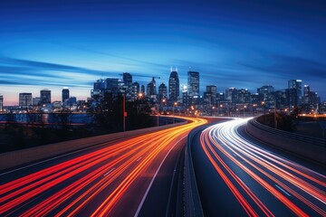 Fototapeta na wymiar Night Road Lights, Speed Highway Motion, Night Traffic Cityscape, Modern Illuminated Light Trail