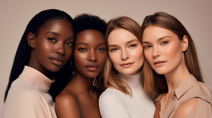 Obraz premium group of diverse models looking at camera, beige background